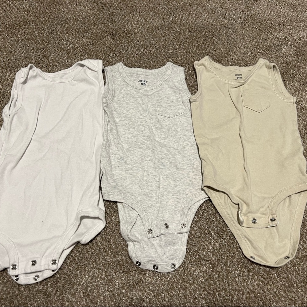 Infant Sleeveless Bodysuit Set - White, Gray, and Tan